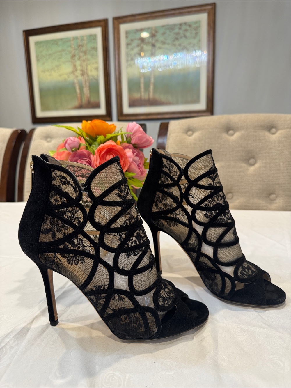 Authentic Jimmy Choo Lace Cutout High Heel Booties
